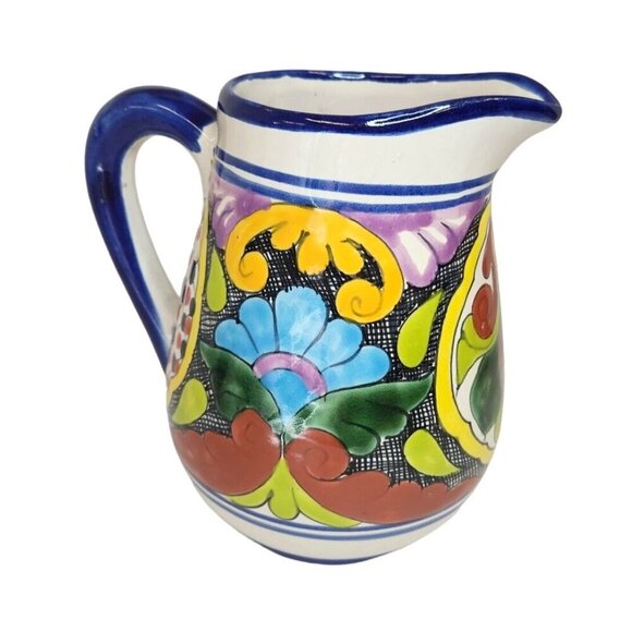 Hand-Painted Mexican Talavera Pottery Pitcher - Colorful Floral Design Singed Pi - Picture 6 of 11